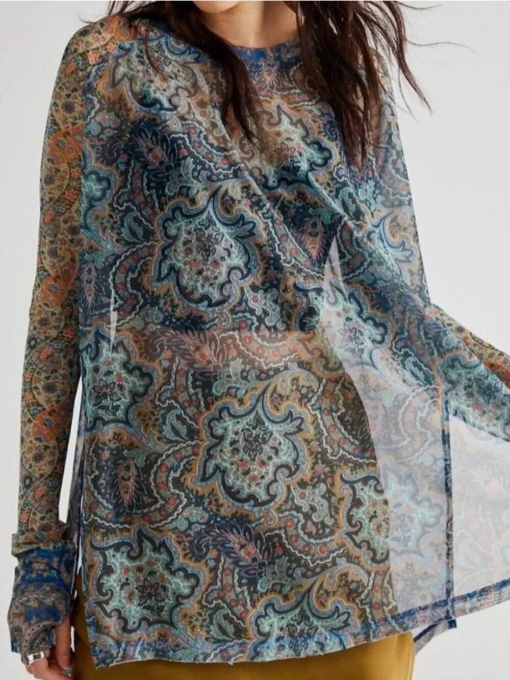 Free People Arianna Tunic XS Jungle Combo Paisley Mesh